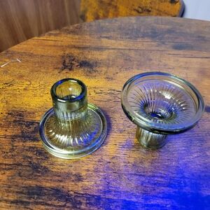 Vintage Green Glass Candle Holders